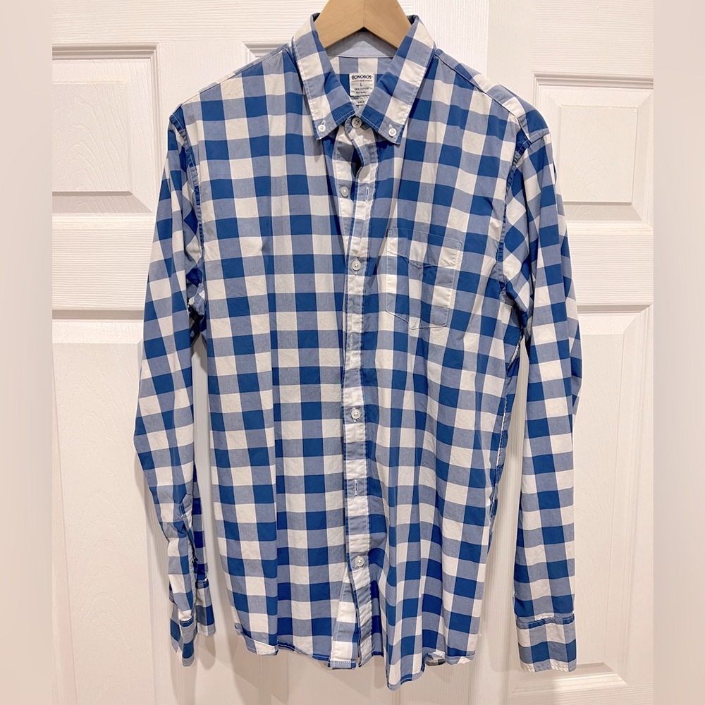 Bonobos Plaid Button Down Shirt, Size Large, Slim Fit